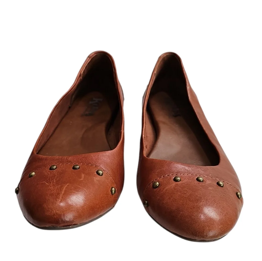 Korks Women 8.5 Brown Leather Studded Pointed Toe Ballet Flat Archival Essential - Picture 5 of 8